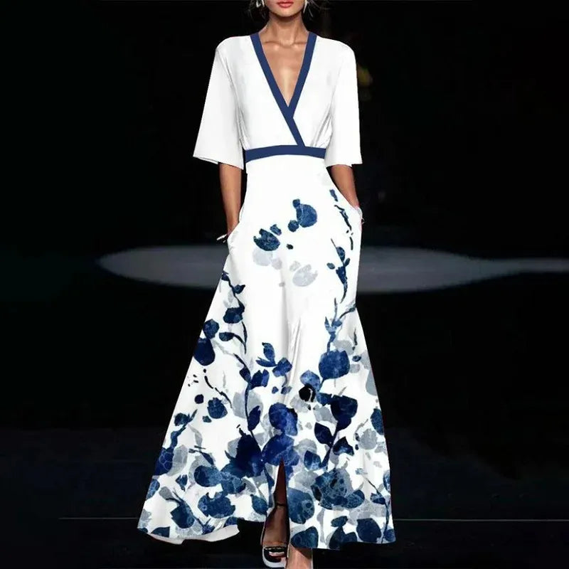 Printed Pleated Belt Dress