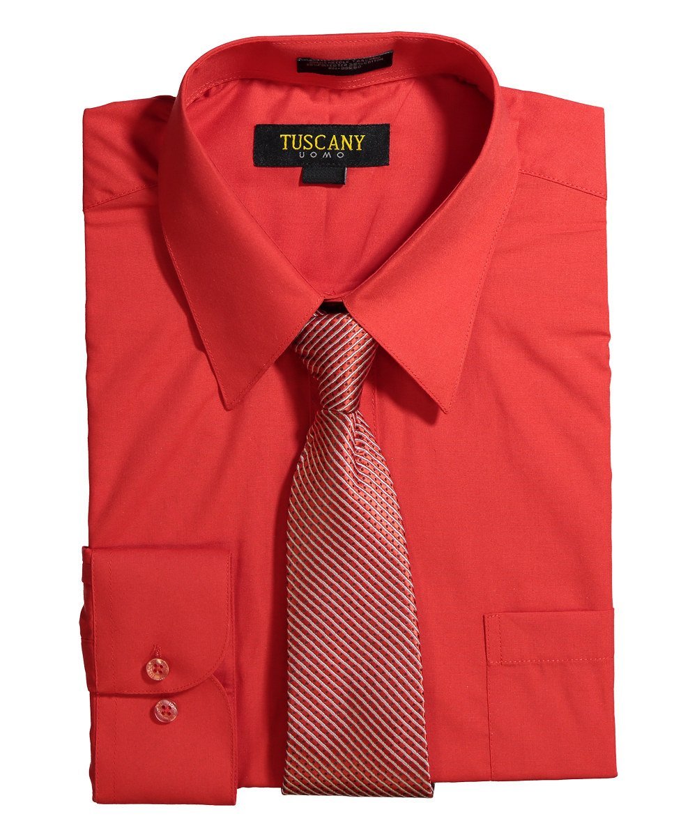 TUSCANY Mens Shirt with Tie - RED14.5 Neck 32-33 Sleeve
