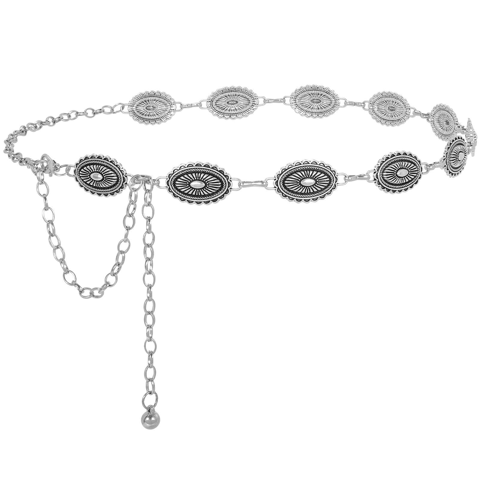 LALATCH Chain Belt Concho Belts for Women Silver Chain Belts for Women Western Waist Chain Belt for Dresses Jeans Conch-Silvery