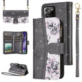 Furiet for Samsung Galaxy Note 20 Ultra 5G Floral Wallet Case with Wrist Strap Shoulder Strap Flip Zipper Purse Stand Phone Cover for Note20 Plus Notes 20Ultra Note20+ U + 20+ Twenty Not S20 Black