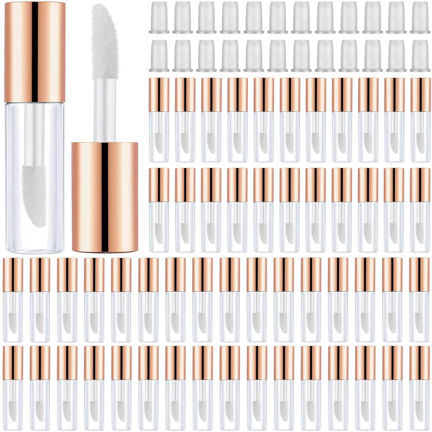 100 Pieces Clear Mini Lip Gloss Tube Refillable Empty Lip Balm Gloss Containers Bottles Transparent Mini Lipstick Containers for Women DIY Makeup(Rose Gold,1.2ml)