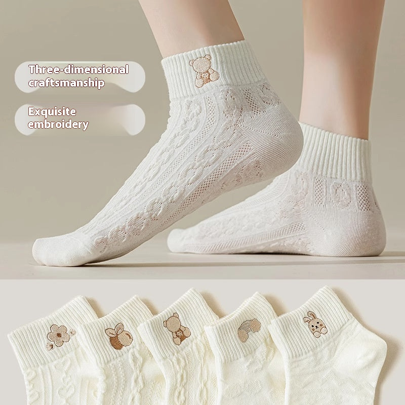 10-Pair White Series Ankle Socks, Women's Cute Socks - Printed Socks - House Socks - Casual Socks.
