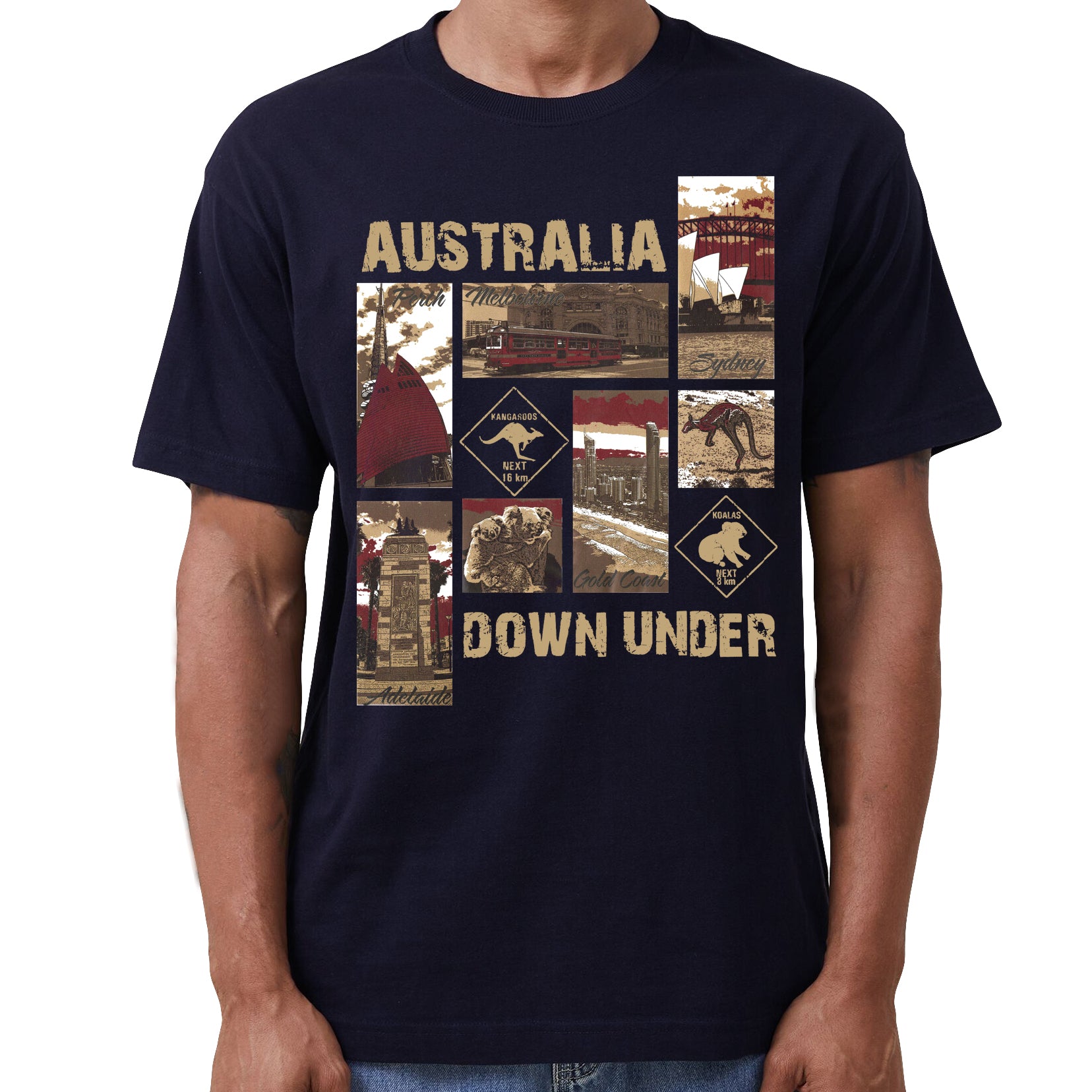 100% Cotton Australia Down Under Souvenir T-Shirt Unisex Adult Iconic Tee Top, Black, L