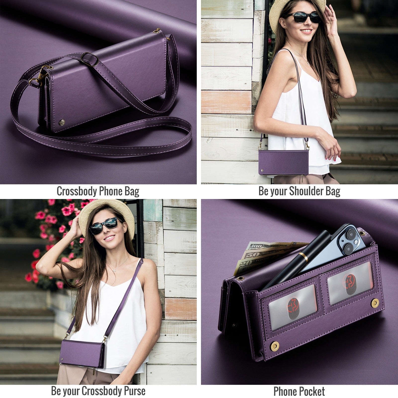 Universal Multi-Functional Leather Phone Wallet Crossbody